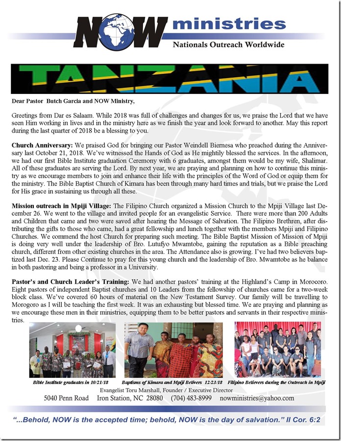 News from Tanzania - NOW Ministries